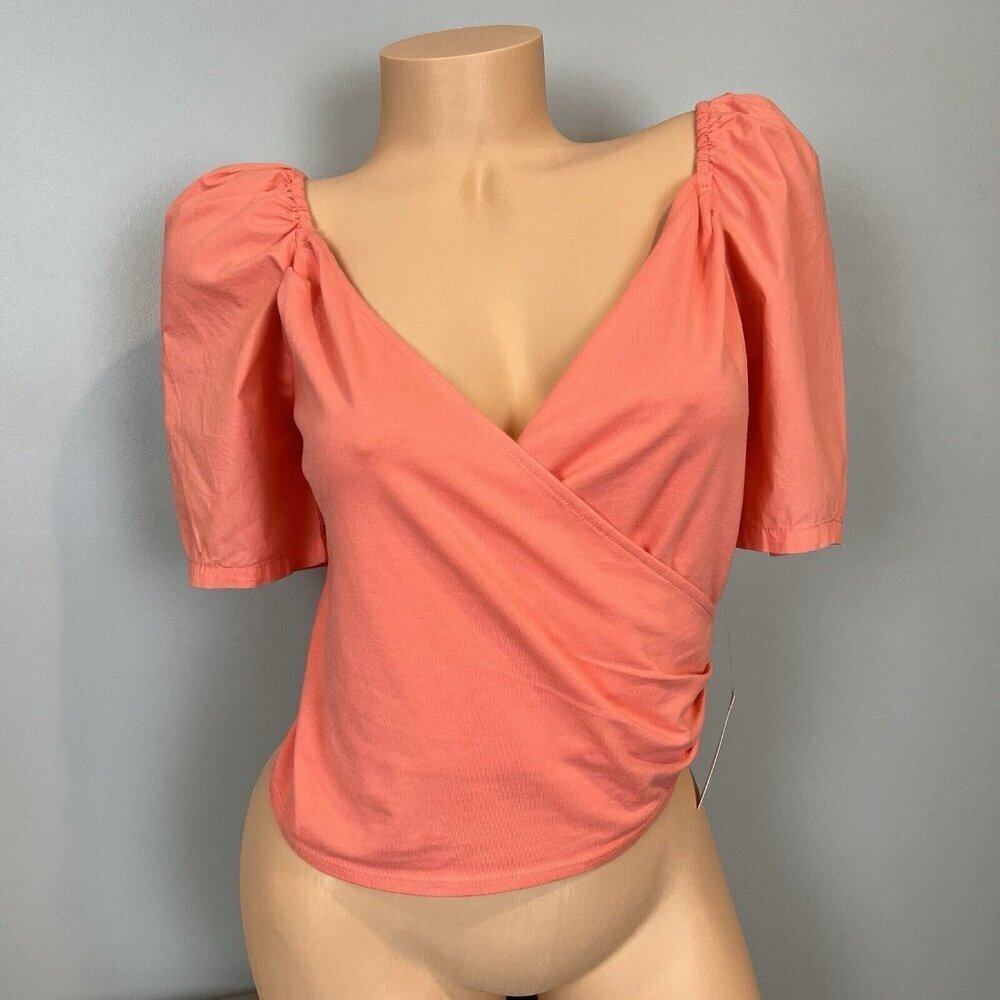 Anthropologie Puff Sleeve Wrap Blouse Pink Size XS NWT New‎
